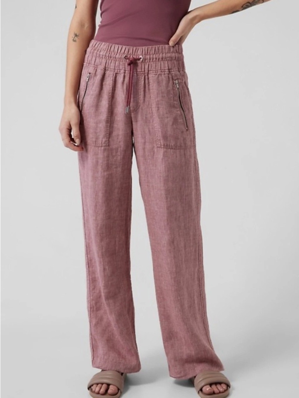 Athleta Cabo Wide Leg Linen-Blend Pants in Rose TALL